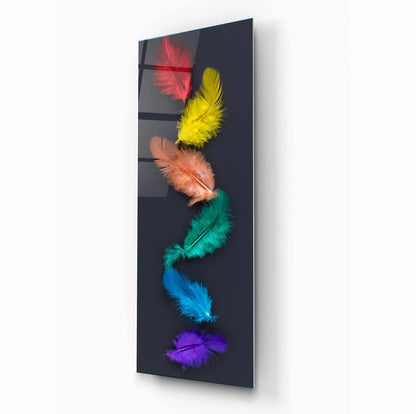 Colorful Feathers Glass Wall Art - LUXARTDECO
