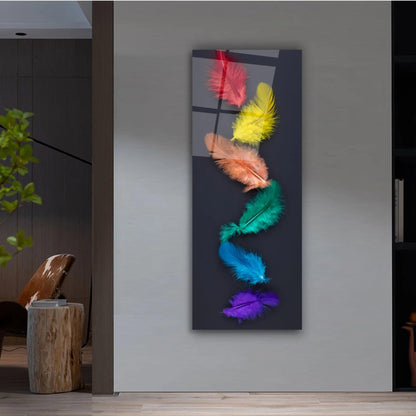 Colorful Feathers Glass Wall Art - LUXARTDECO