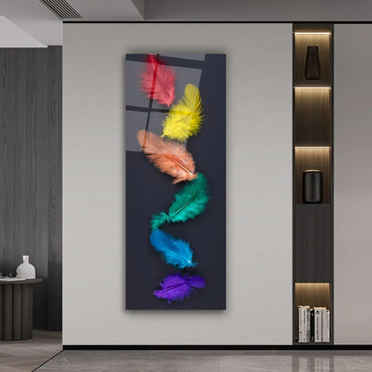 Colorful Feathers Glass Wall Art - LUXARTDECO