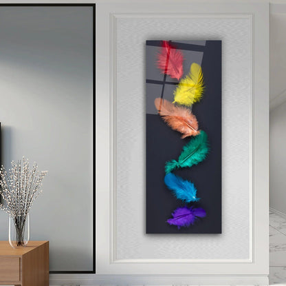 Colorful Feathers Glass Wall Art - LUXARTDECO