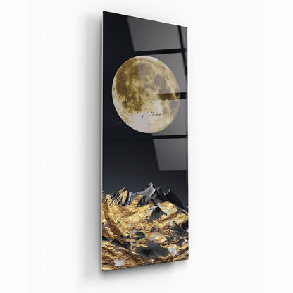 Golden Moon Panoramic Glass Wall Art - LUXARTDECO