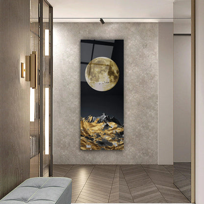 Golden Moon Panoramic Glass Wall Art - LUXARTDECO