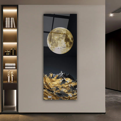 Golden Moon Panoramic Glass Wall Art - LUXARTDECO