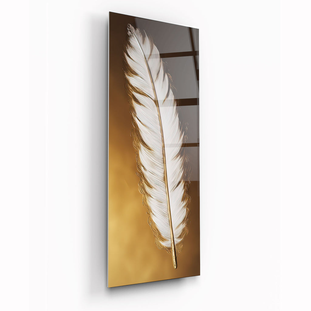 Gold Feather Glass Wall Art