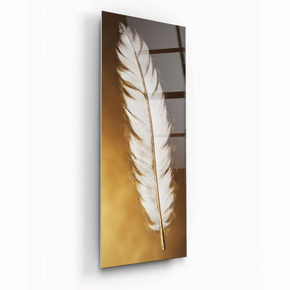 White Feather Glass Wall Art - LUXARTDECO