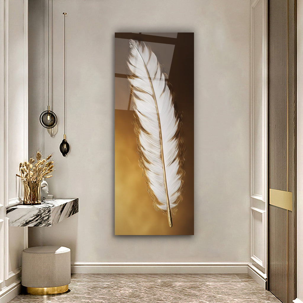 Gold Feather Glass Wall Art