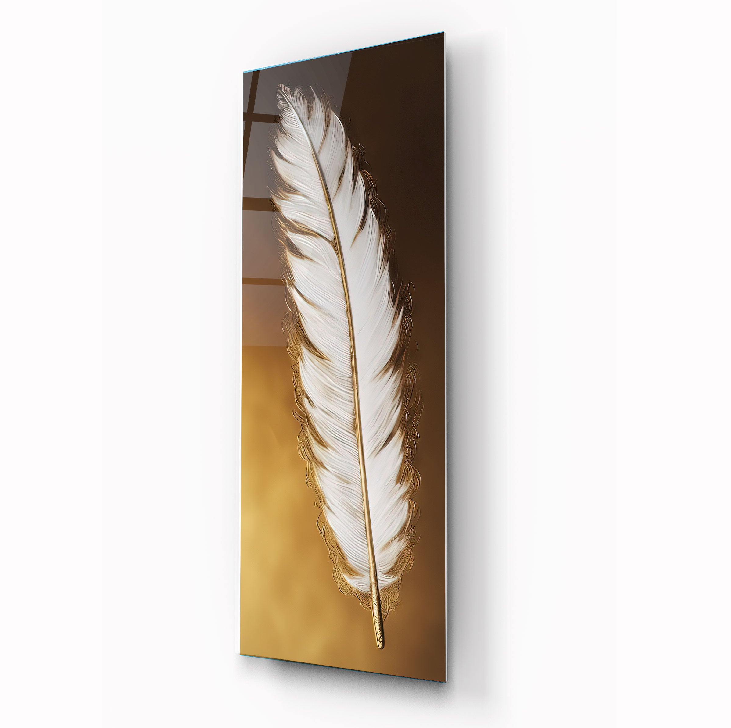 Gold Feather Glass Wall Art