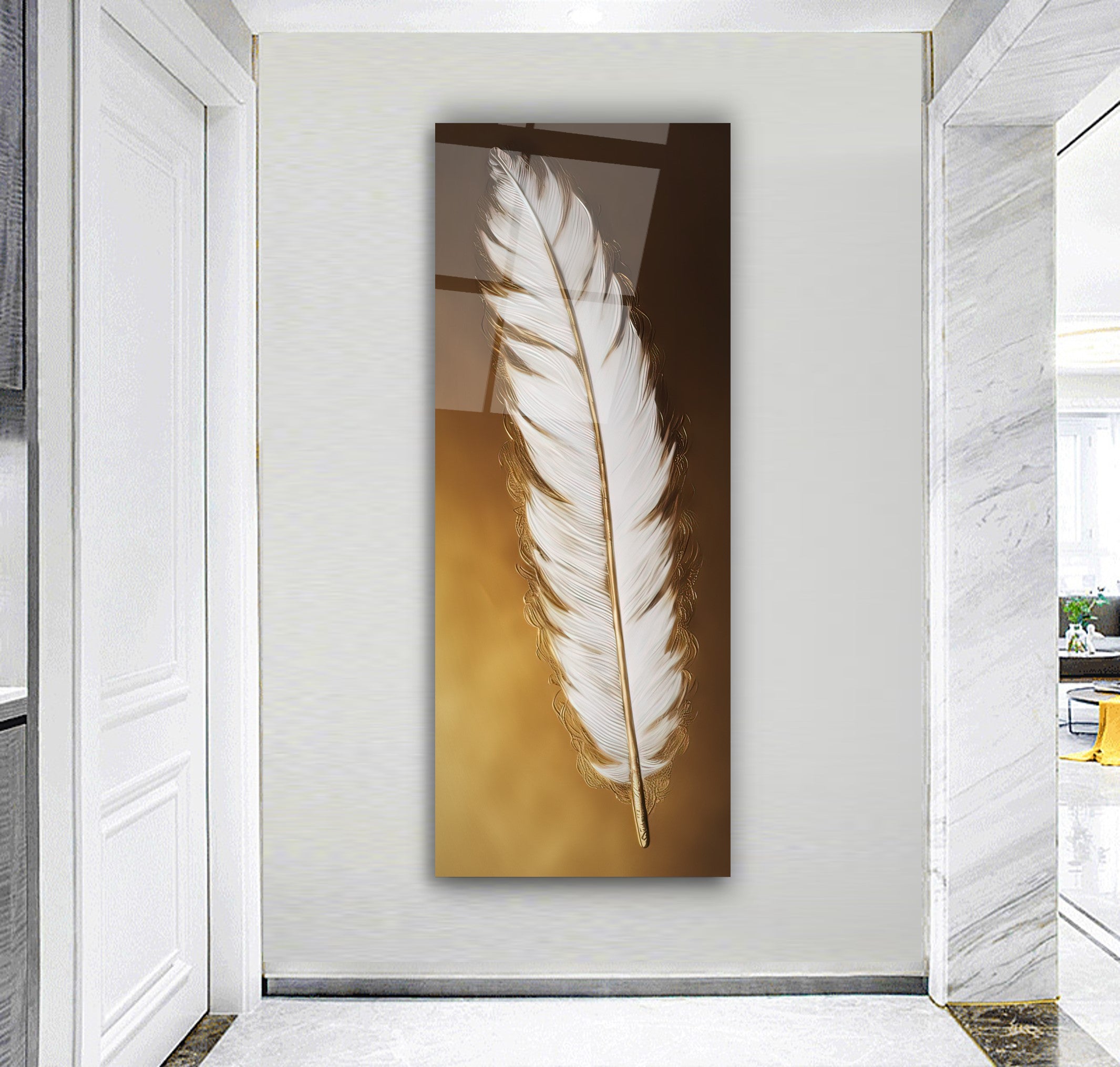 Gold Feather Glass Wall Art