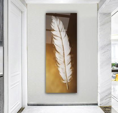 White Feather Glass Wall Art - LUXARTDECO