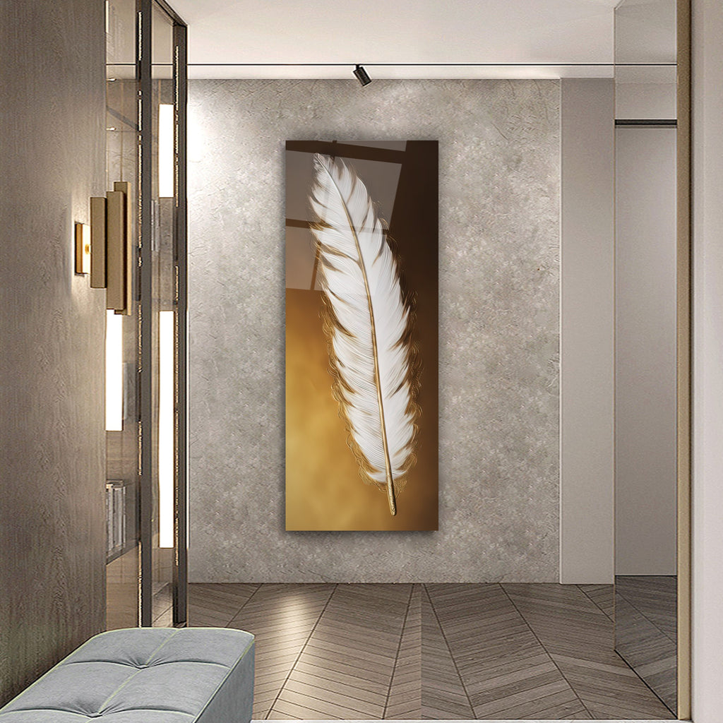 Gold Feather Glass Wall Art