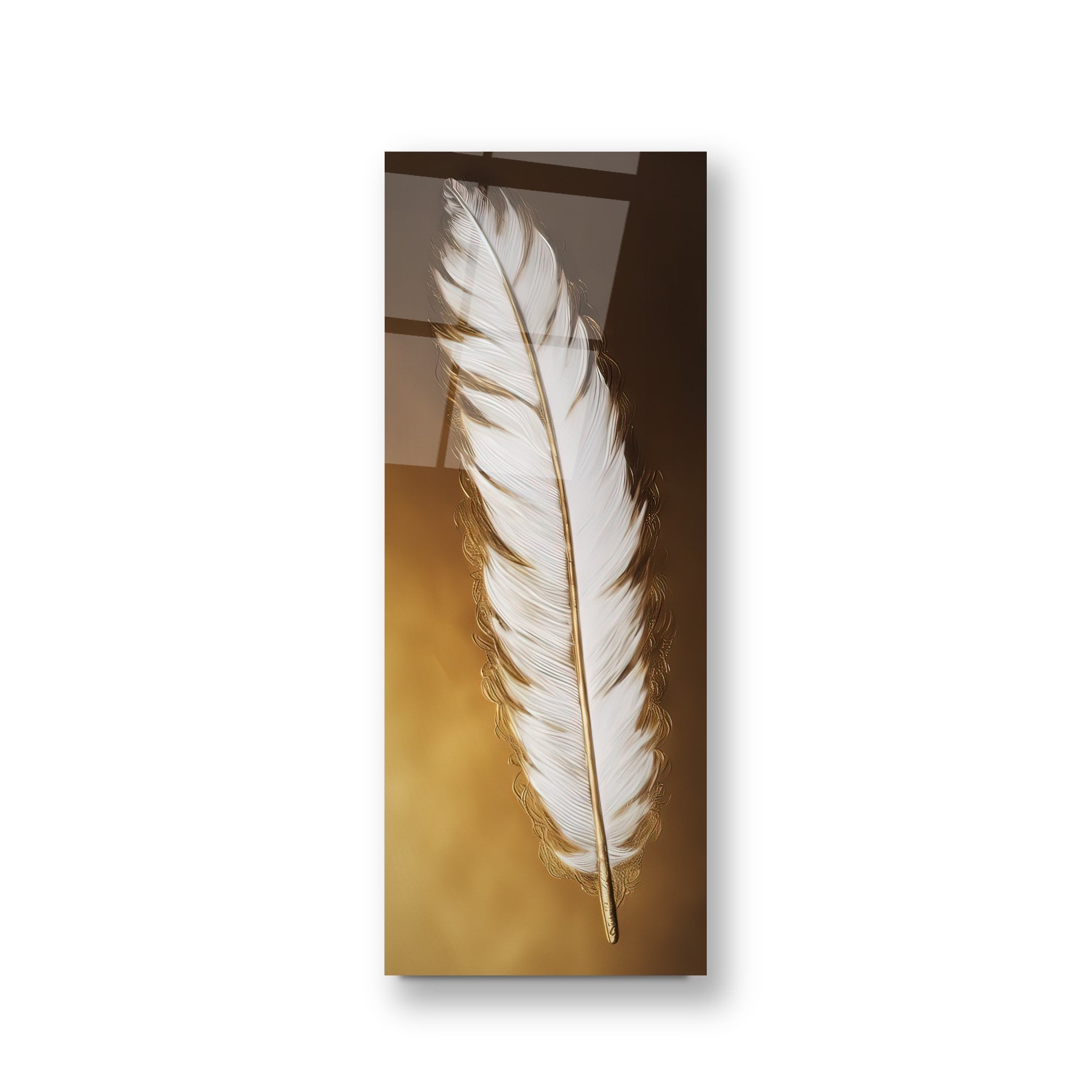 Gold Feather Glass Wall Art