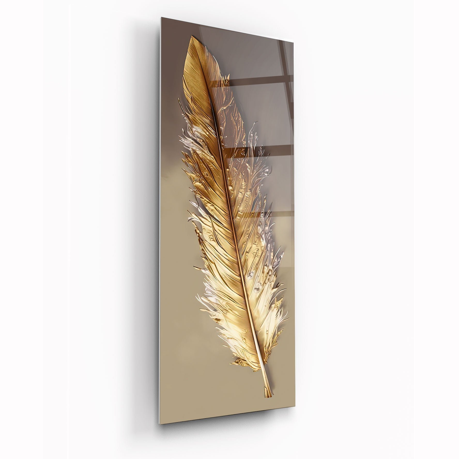 Gold Feather Glass Wall Art