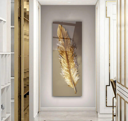 Gold Feather Glass Wall Art - LUXARTDECO