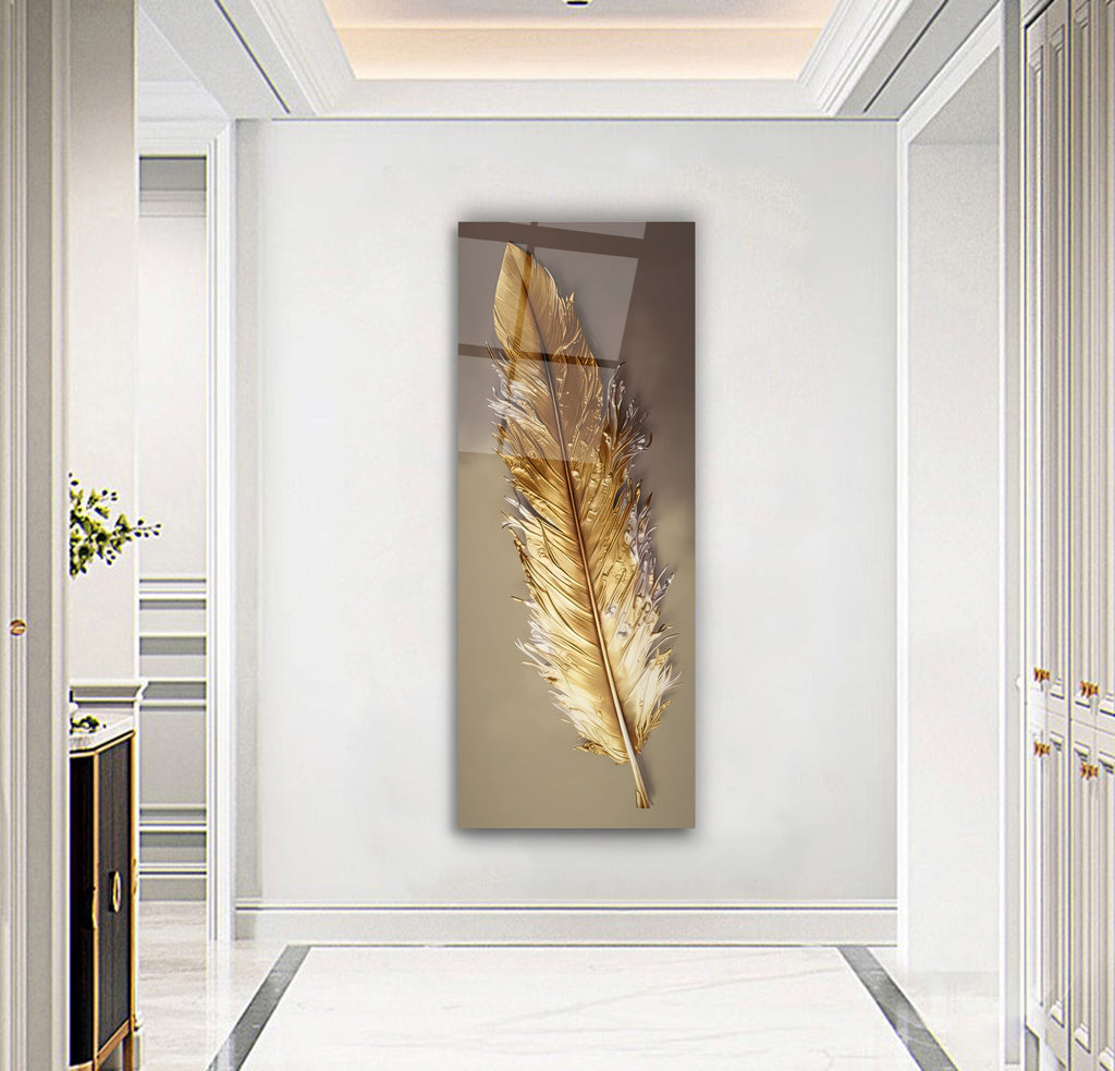 Gold Feather Glass Wall Art