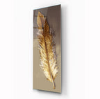Gold Feather Glass Wall Art