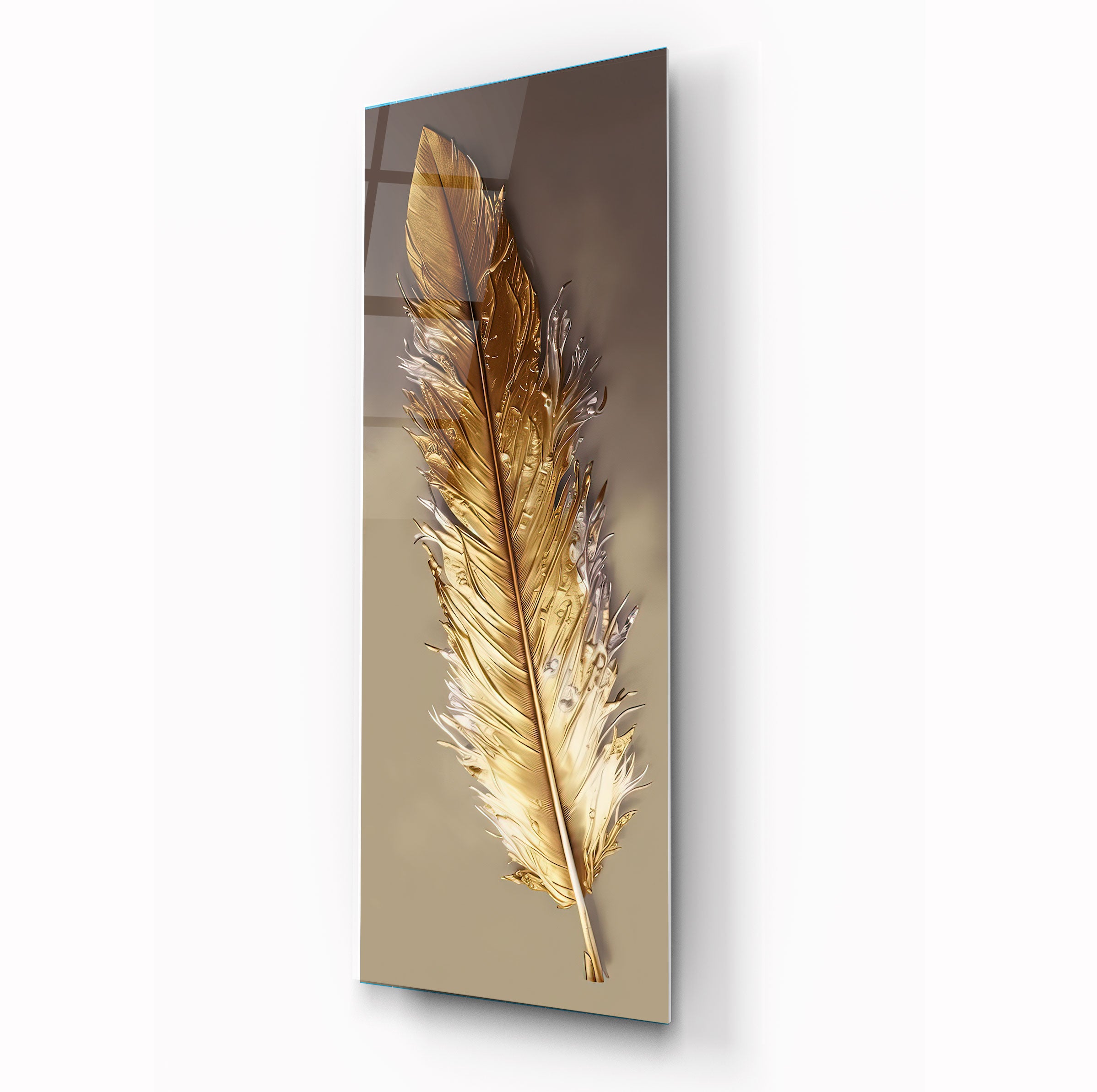 Gold Feather Glass Wall Art