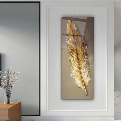 Gold Feather Glass Wall Art - LUXARTDECO