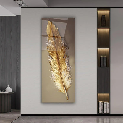 Gold Feather Glass Wall Art - LUXARTDECO
