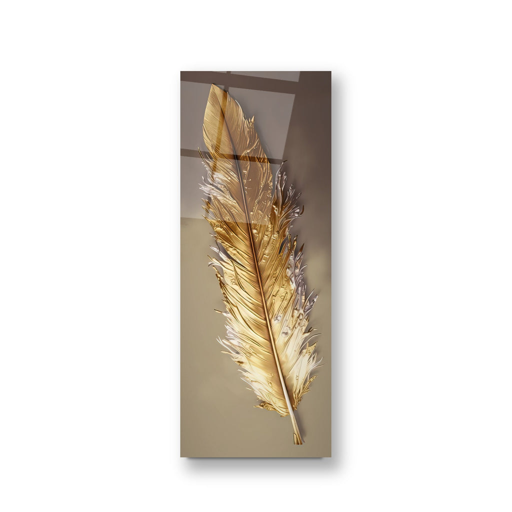 Gold Feather Glass Wall Art