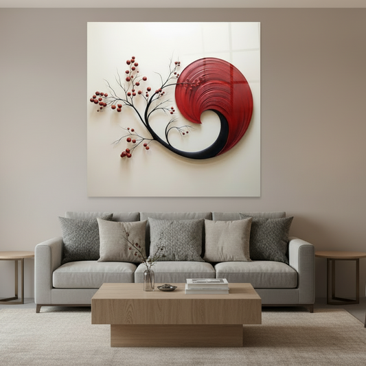 Spirale Rossa Quadro in Vetro Temperato