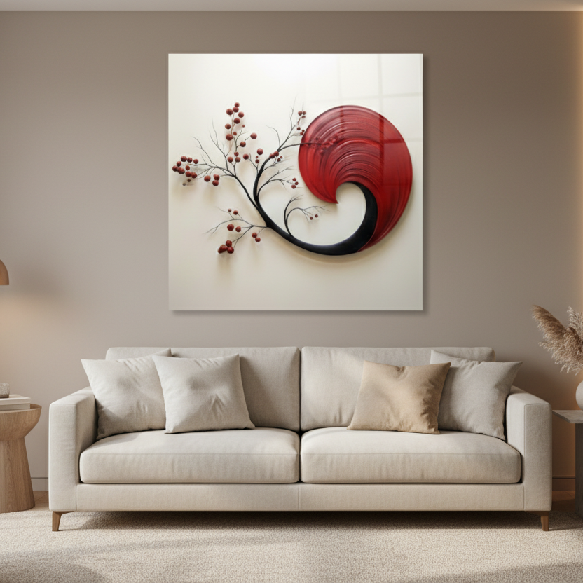 Spirale Rossa Quadro in Vetro Temperato