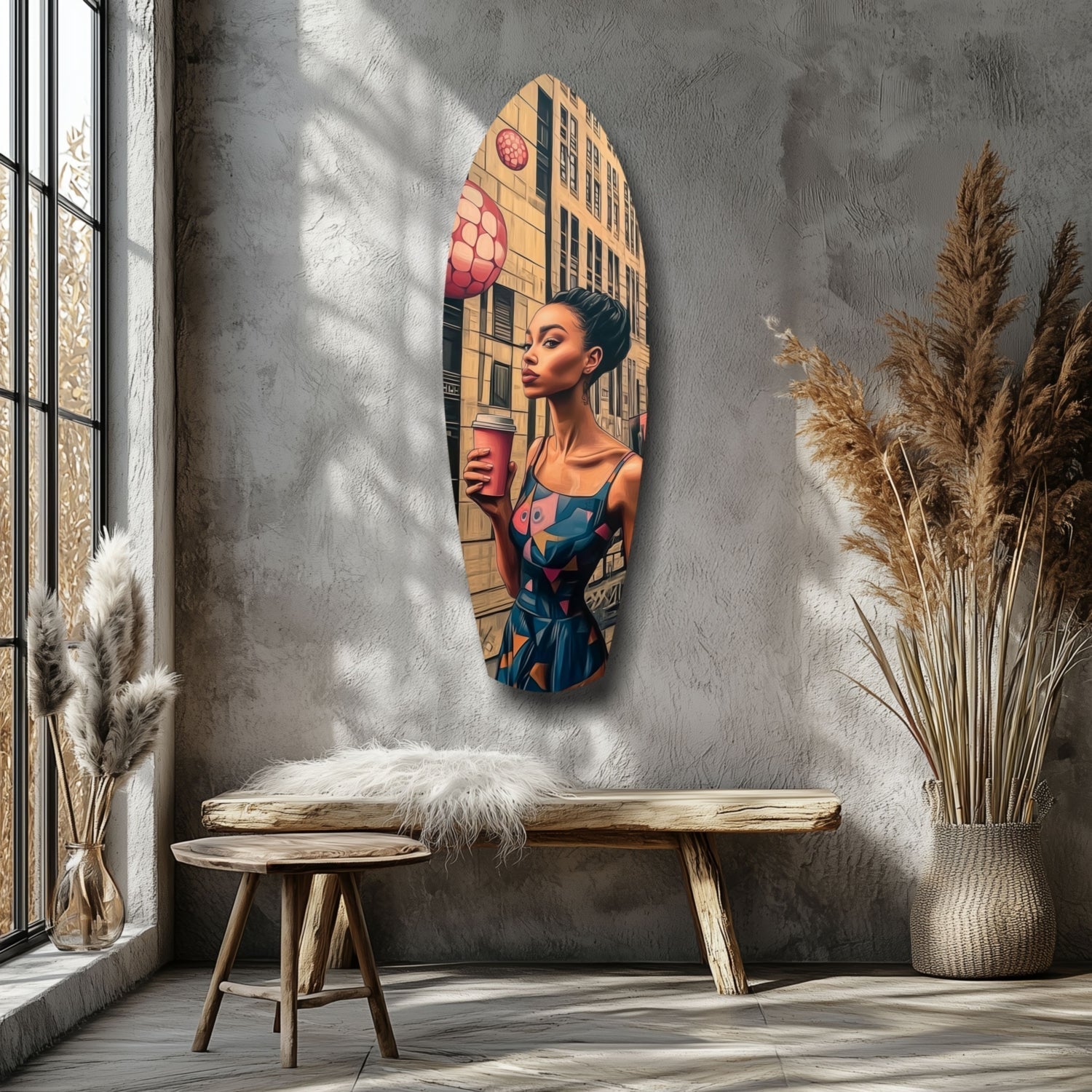 Modern City Life Glass Wall Art