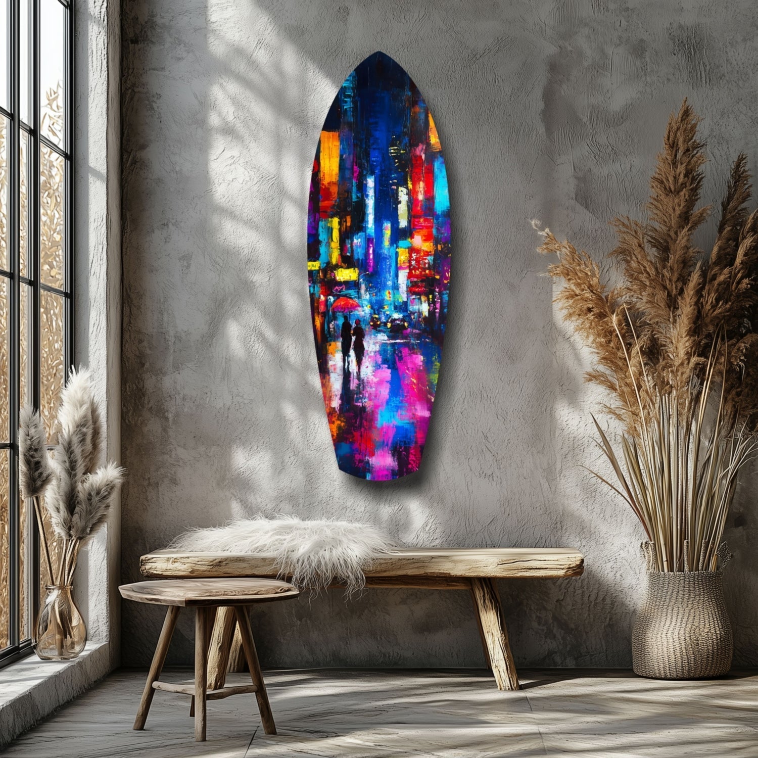 Under the City Glow A Love in the Rain Glass Wall Art