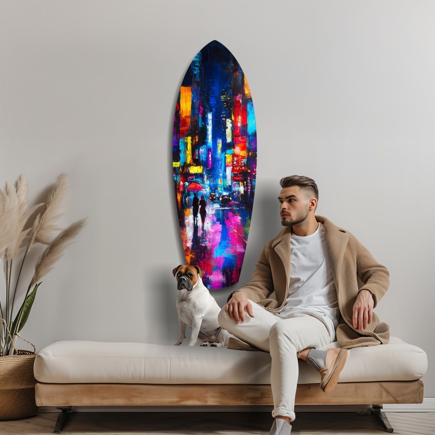 Under the City Glow A Love in the Rain Glass Wall Art