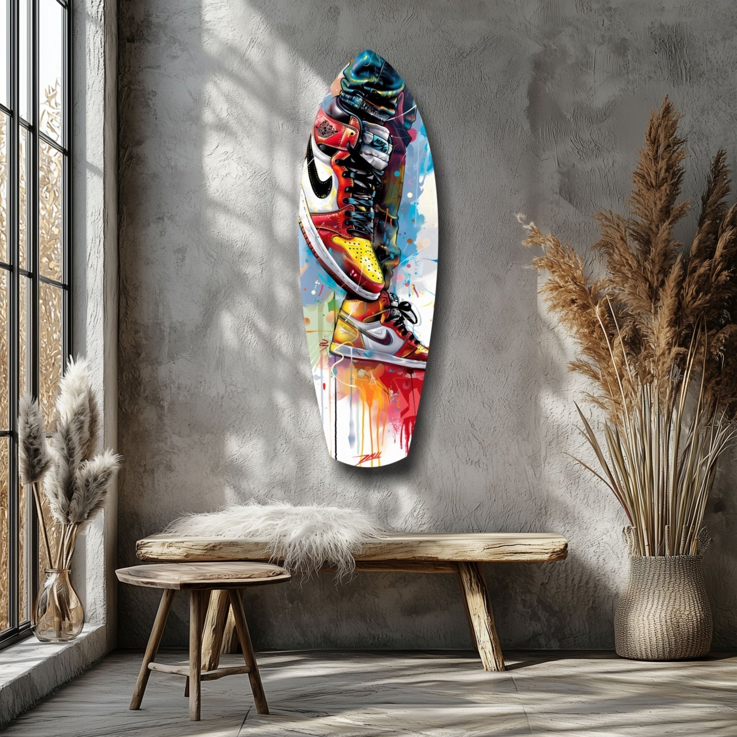 Sneakers Jump Glass Wall Art