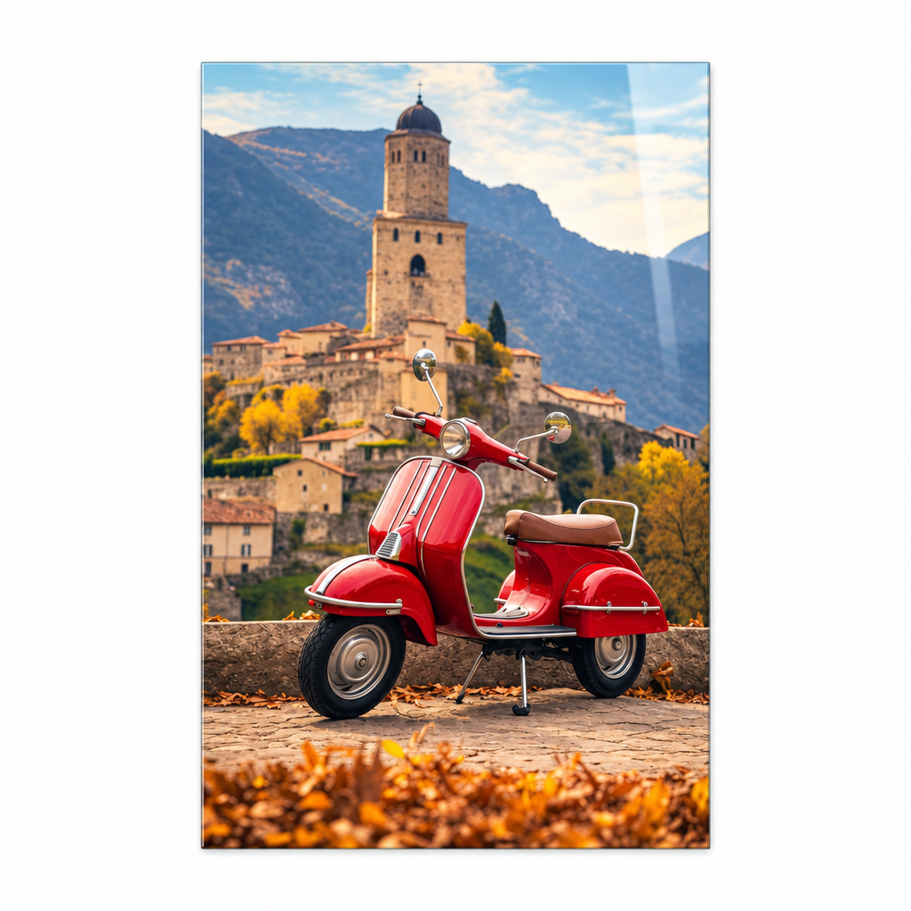Vista frontale piatta Vespa rossa vintage