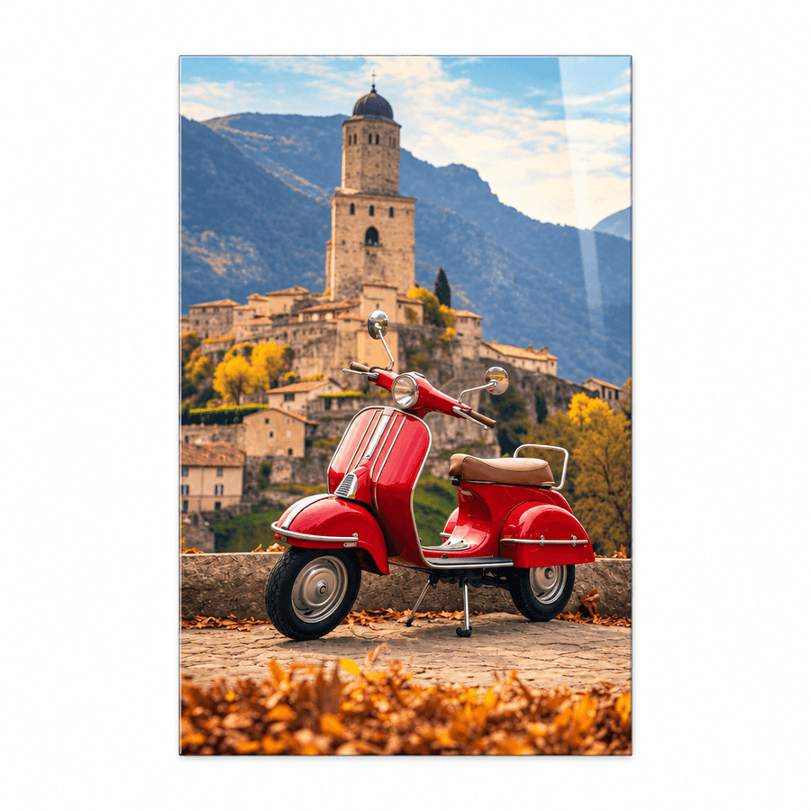 Vista frontale piatta Vespa rossa vintage