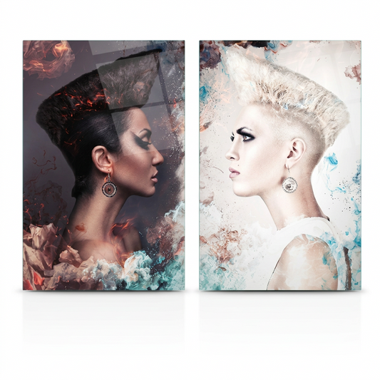 Portraits de Femmes Contrastés Tableau en Verre Trempé