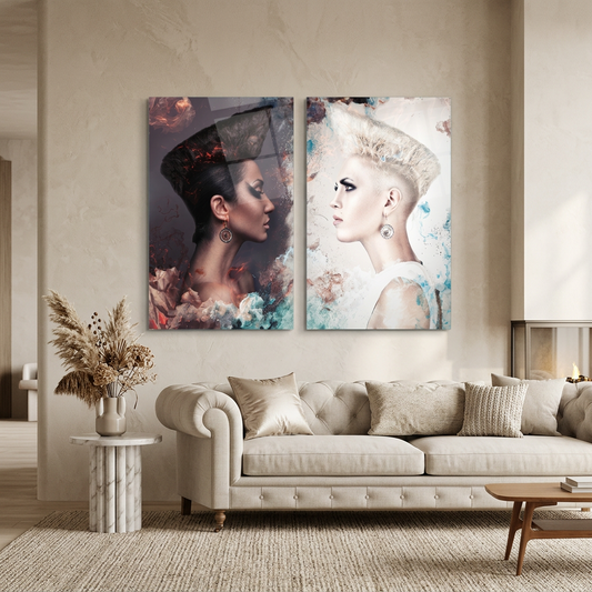 Portraits de Femmes Contrastés Tableau en Verre Trempé