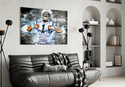 Cam Newton Glass Wall Art - LUXARTDECO