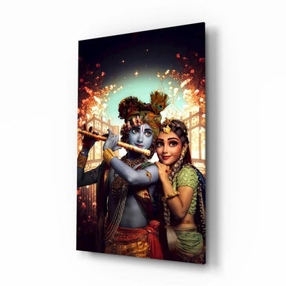 Krishna and Radha Glass Wall Art - LUXARTDECO