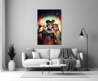 Krishna and Radha Glass Wall Art - LUXARTDECO