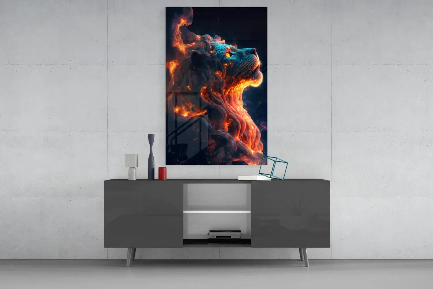 Fire Lion Glass Wall Art - LUXARTDECO