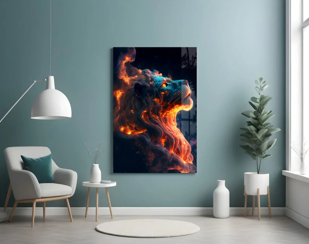 Fire Lion Glass Wall Art - LUXARTDECO