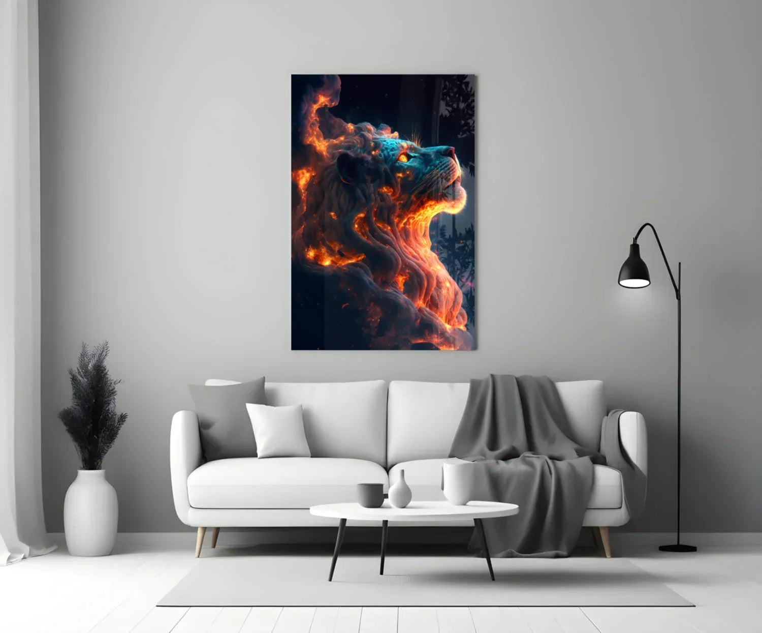 Fire Lion Glass Wall Art - LUXARTDECO