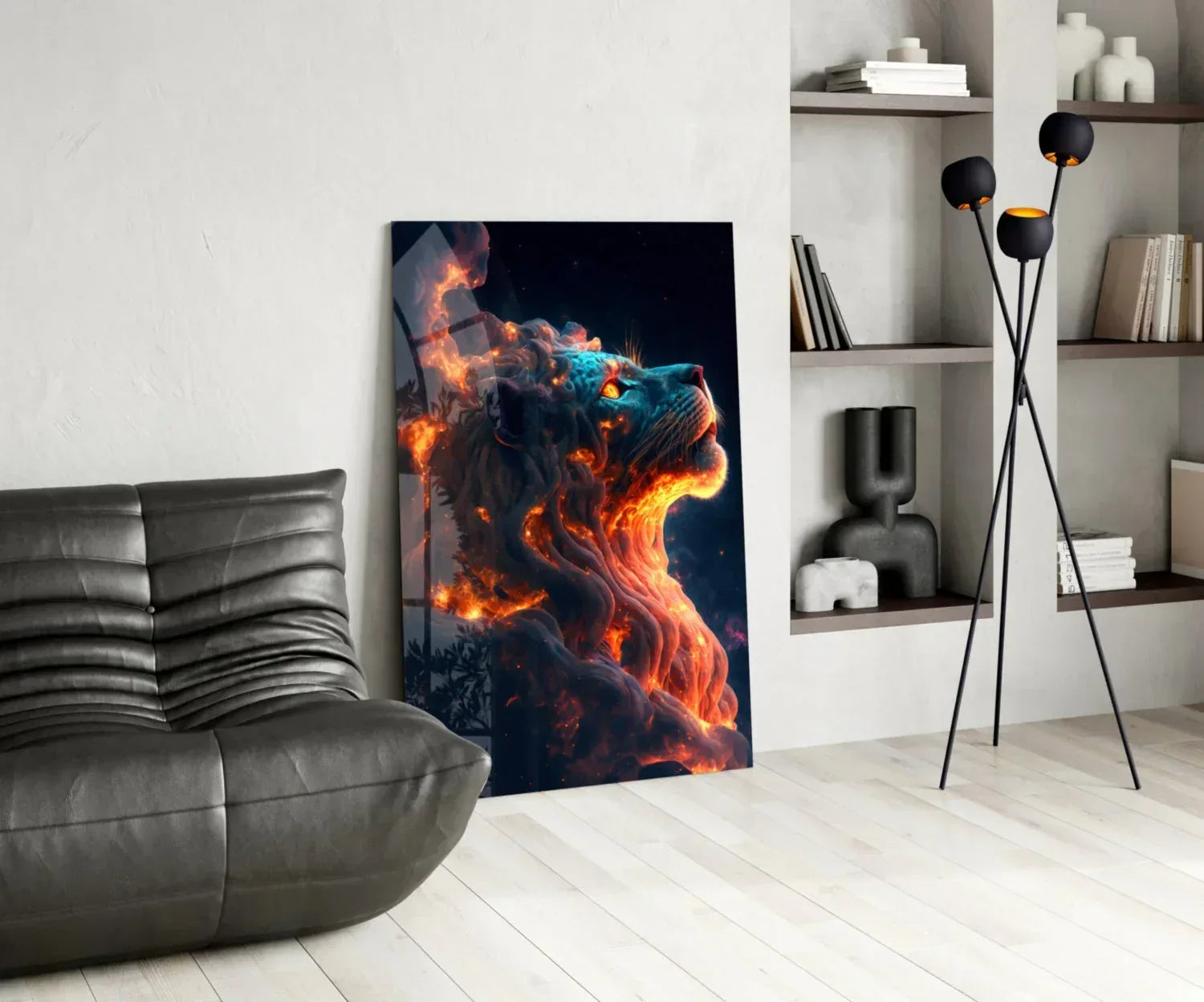 Fire Lion Glass Wall Art - LUXARTDECO