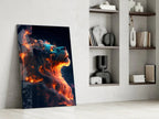 Fire Lion Glass Wall Art - LUXARTDECO