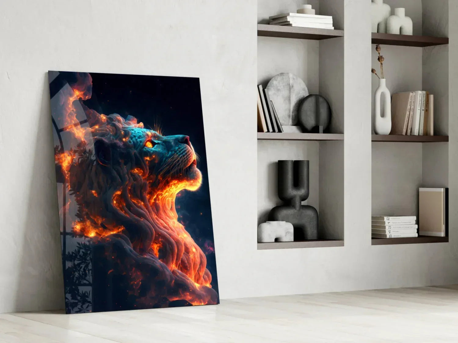 Fire Lion Glass Wall Art - LUXARTDECO