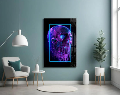 Neon Skull Glass Wall Art - LUXARTDECO