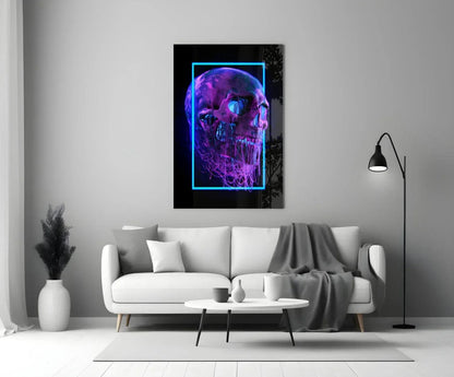 Neon Skull Glass Wall Art - LUXARTDECO