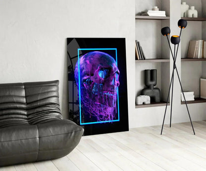 Neon Skull Glass Wall Art - LUXARTDECO