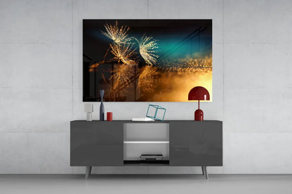 Dandelion Gold Dust Glass Wall Art - LUXARTDECO
