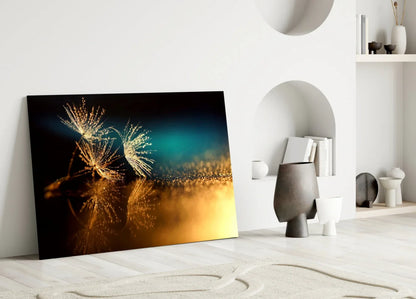 Dandelion Gold Dust Glass Wall Art - LUXARTDECO