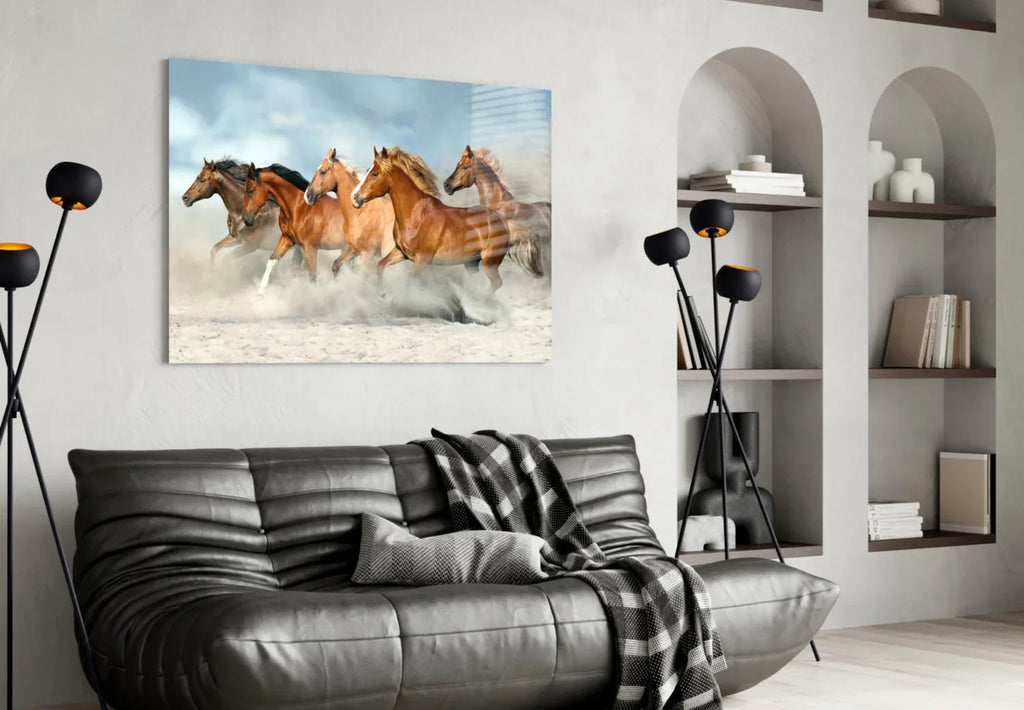 Brown Horses Glass Wall Art - LUXARTDECO