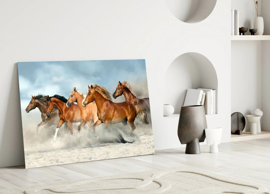 Brown Horses Glass Wall Art - LUXARTDECO