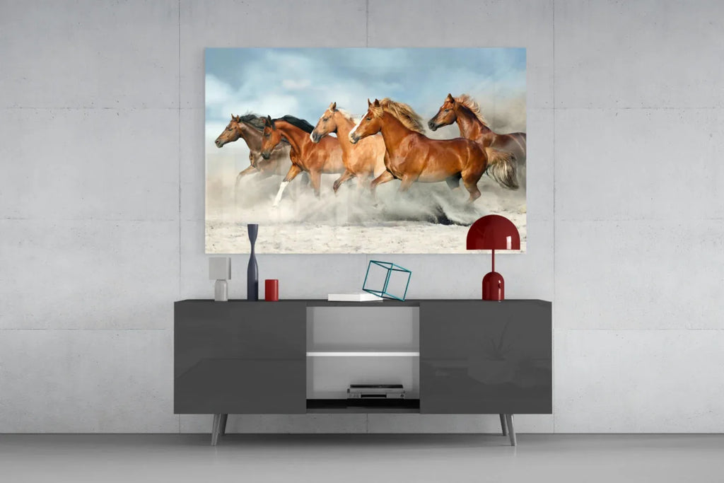 Brown Horses Glass Wall Art - LUXARTDECO